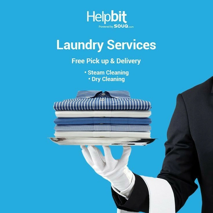 Laundry & Dry Cleaning creative ad: Butler serving folded shirts on tray