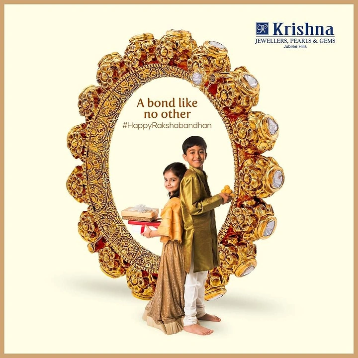 Raksha Bandhan creative ad: Siblings standing inside a giant gold polki bangle