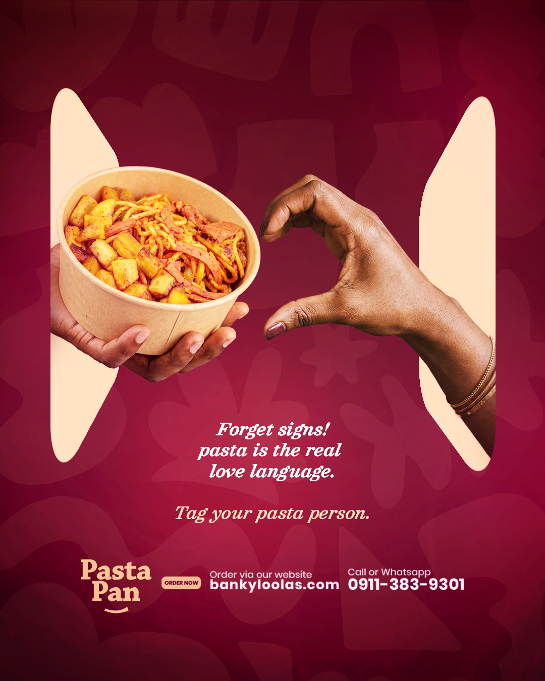 Instagram post: Love-language copy with reaching hands