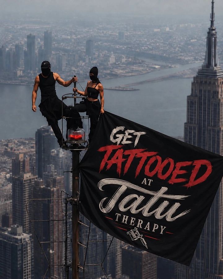 Tattoo Studios creative ad: Banner planted atop Empire State spire stunt