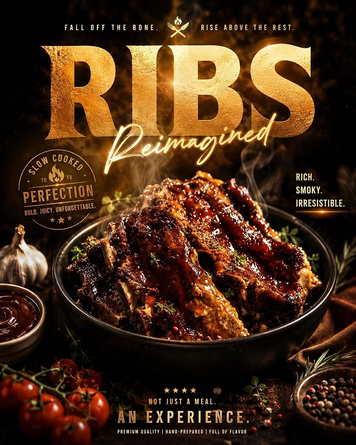 BBQ & Grill Restaurants creative ad: Exceptional premium ribs presentation