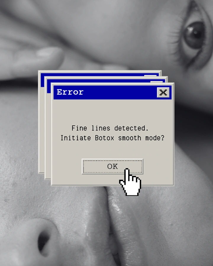 Plastic Surgery Clinics creative ad: Retro error dialog creates Botox metaphor