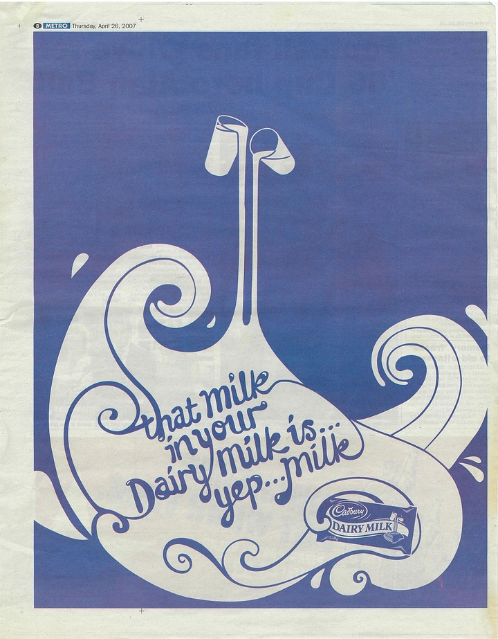 Dairy Brands creative ad: Milk pour becomes swirling witty copy