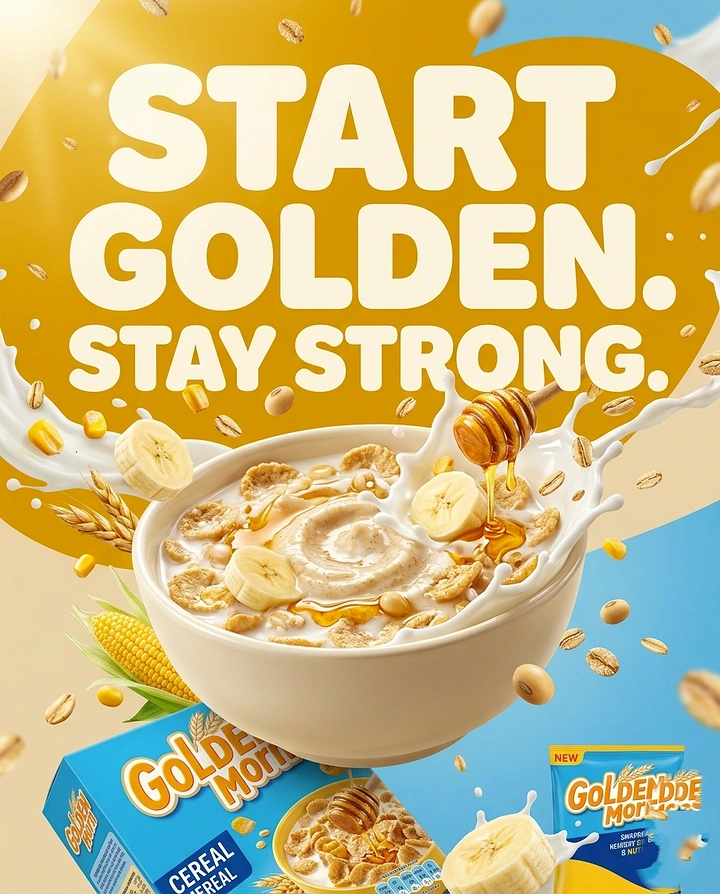 Breakfast Cereals & Oats creative ad: Bold golden campaign with strong typography