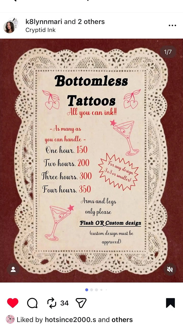 Tattoo Studios creative ad: Bottomless brunch menu pun on doily