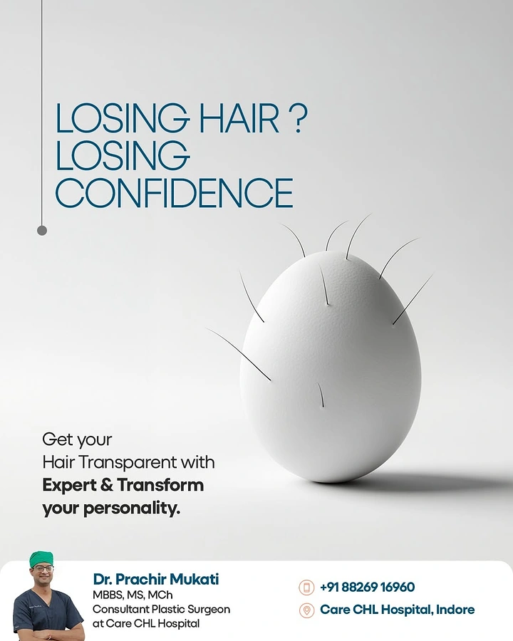 Hair Transplant & Hair Clinics creative ad: Bald egg with sparse hairs metaphor