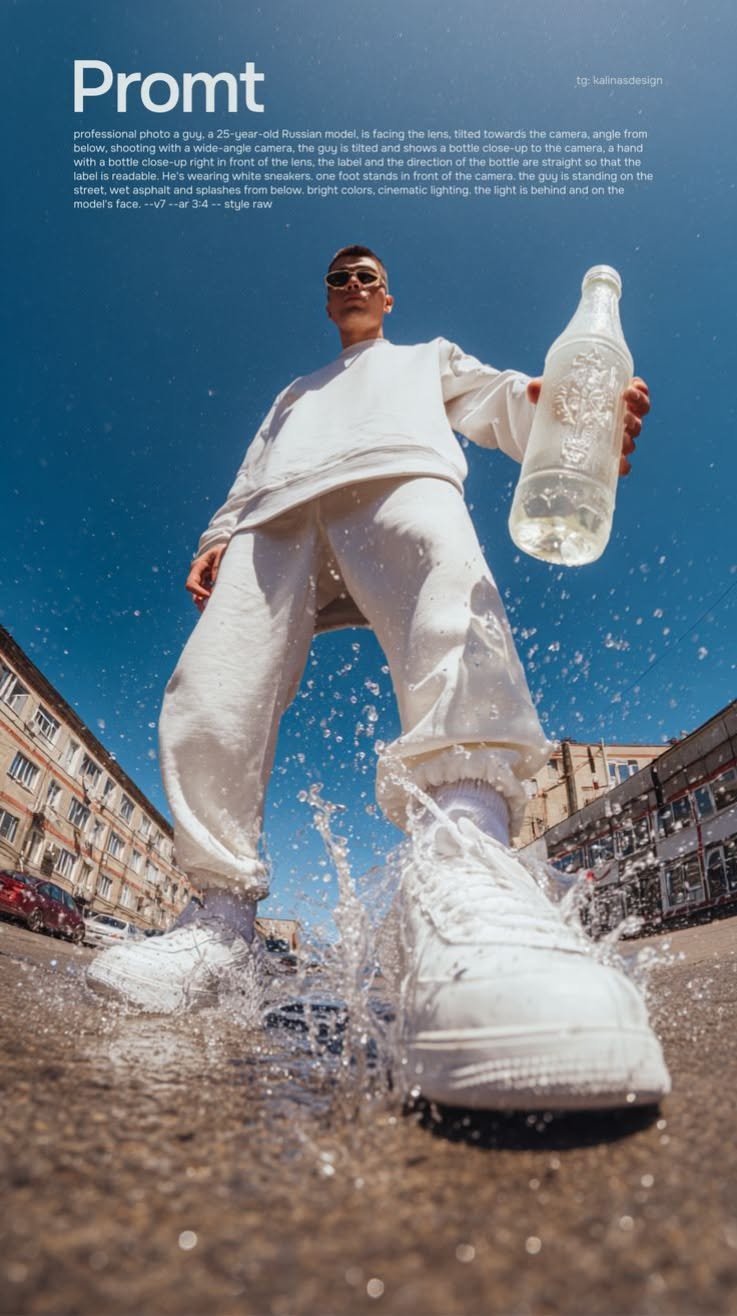 Story: Dramatic low-angle bottle hero composition