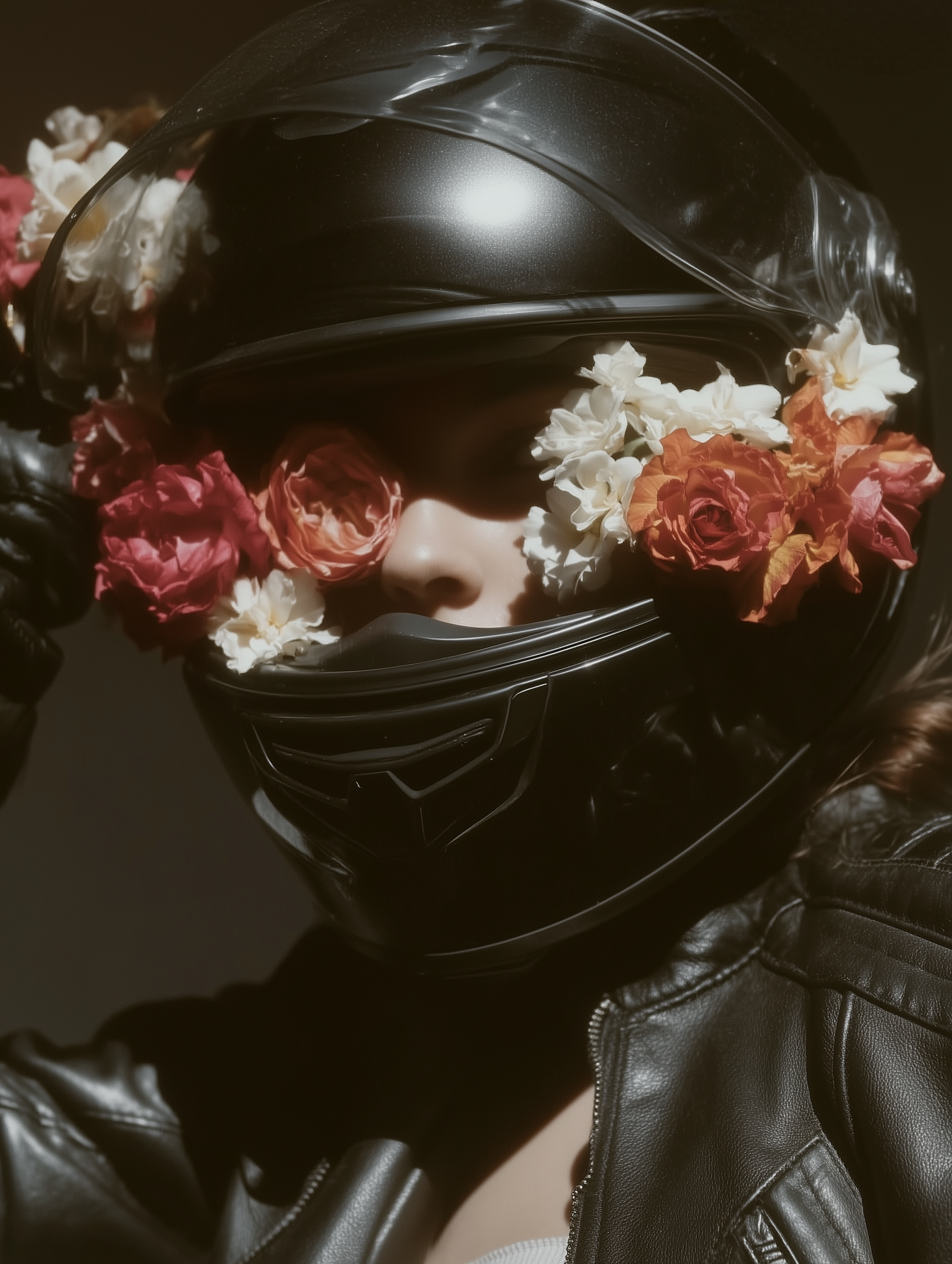 Instagram post: Helmet portrait merged with floral styling