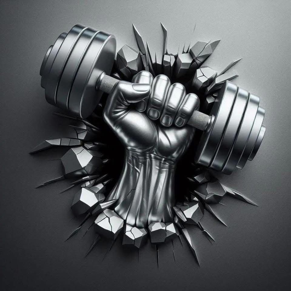 Instagram post: Dumbbell fist breaks through wall
