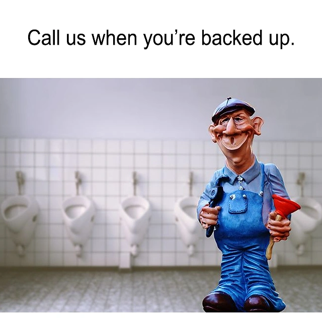 Plumbers creative ad: Witty 'backed up' pun with plumber figurine
