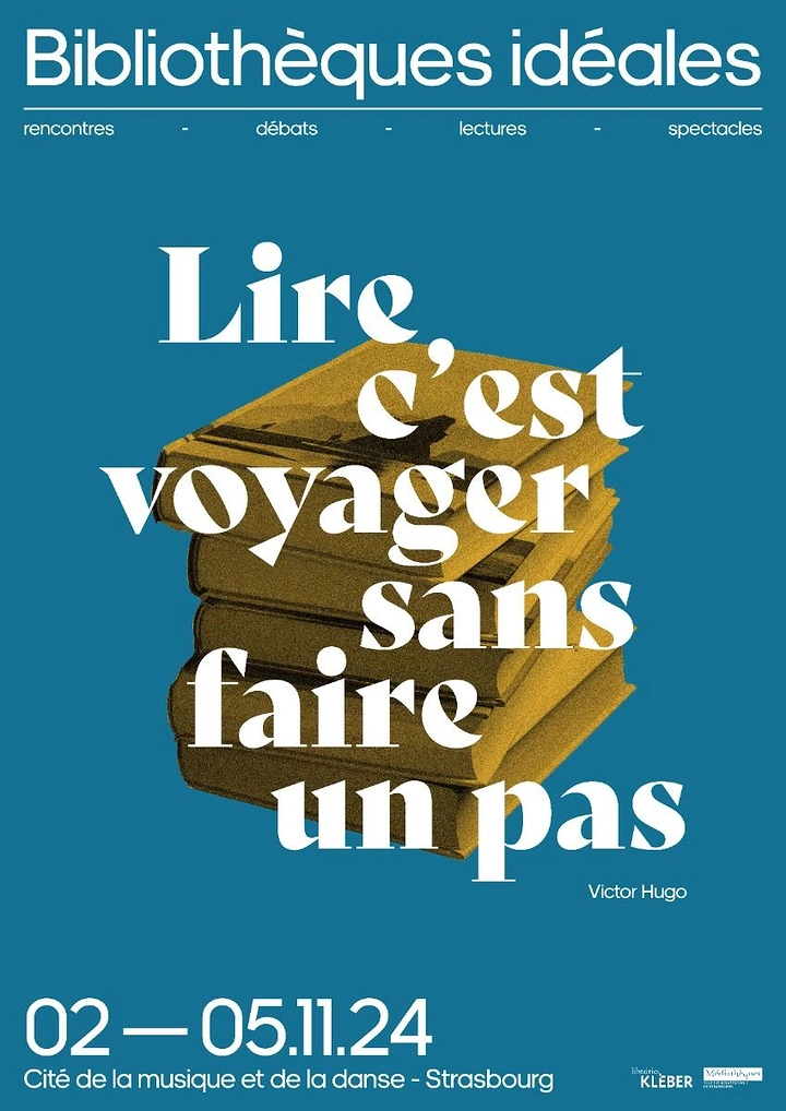 Bookstores creative ad: Quote typography stacked like books