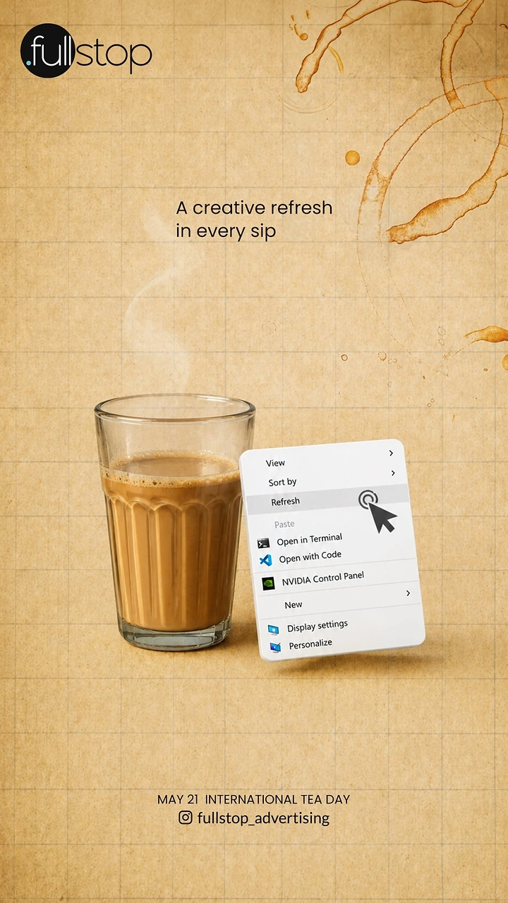 Tea & Chai Brands creative ad: Right-click menu 'refresh' on chai