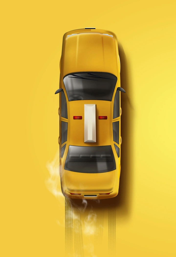 Taxi & Cab Services creative ad: Top-down taxi and luggage composition
