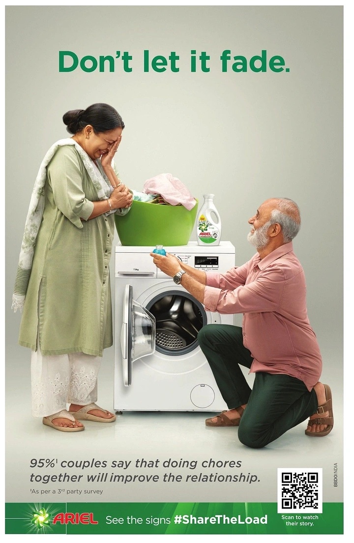 Laundry & Dry Cleaning creative ad: Husband proposing at washer, share the load