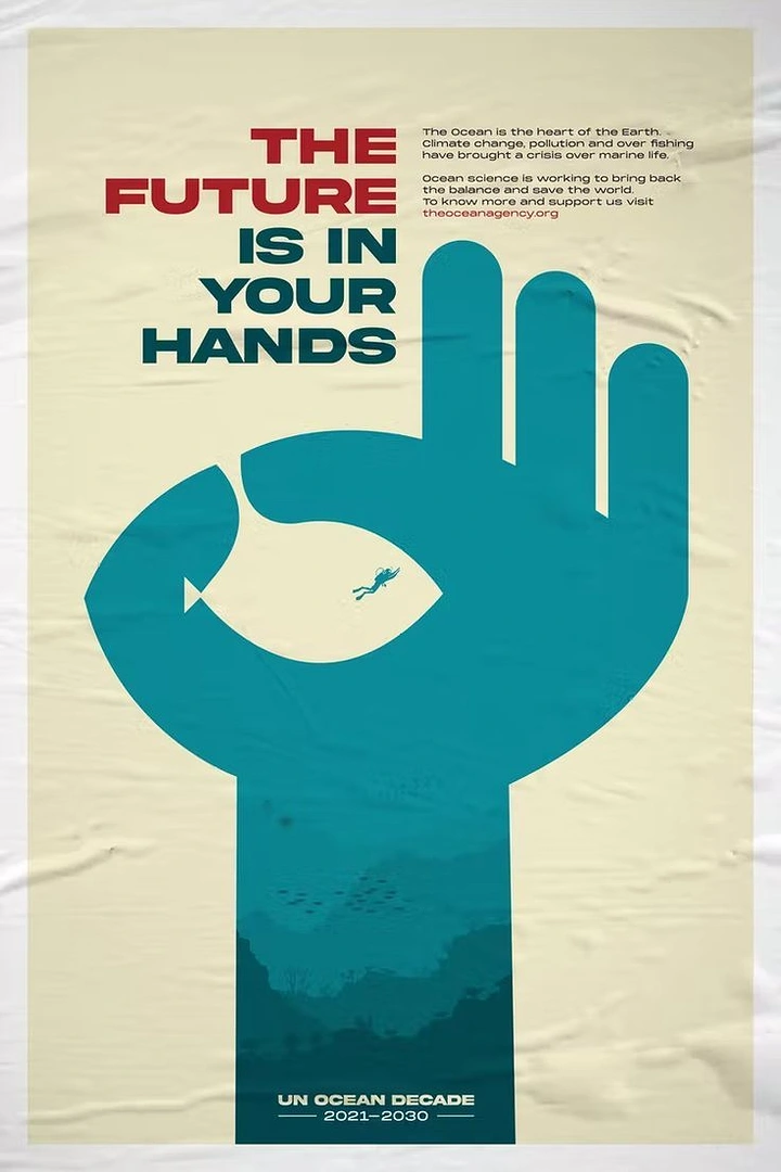 Creative ad: Teal hand making OK sign forming a fish shape