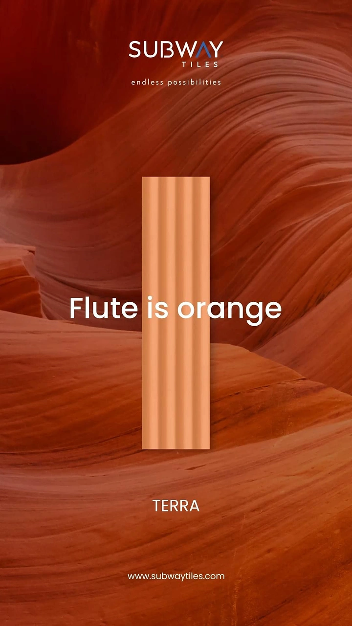 Cement, Steel & Building Materials creative ad: Fluted terracotta tile strip over slot-canyon sandstone