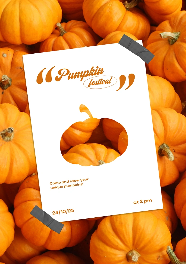 Halloween creative ad: Paper poster with pumpkin-shaped cutout over a pile of pumpkins