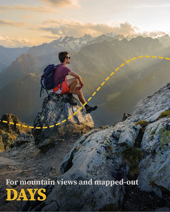 Adventure Sports & Trekking creative ad: Dotted route maps the adventure