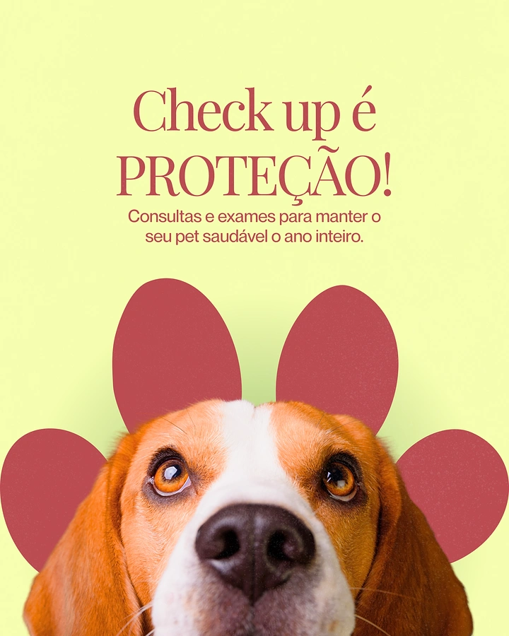 Veterinary Clinics creative ad: Beagle face peeking up in front of a large paw print