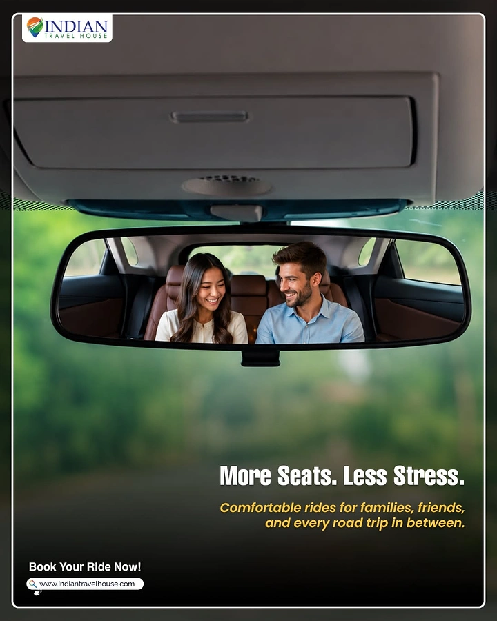 Car Rental creative ad: Rearview mirror reveals happy passengers