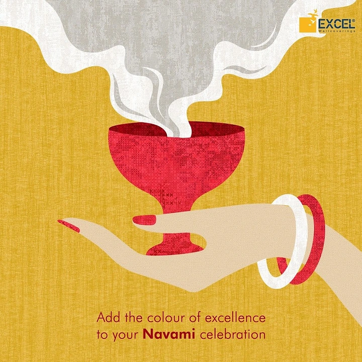 Navratri creative ad: Hand holding a red dhunuchi with billowing smoke
