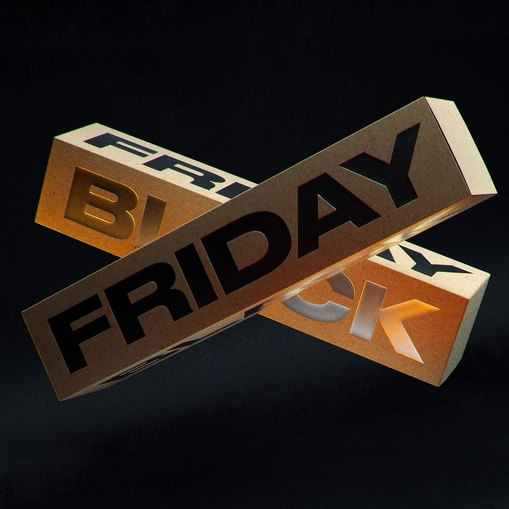 Black Friday creative ad: Two crossed kraft-cardboard beams with cut-out lettering