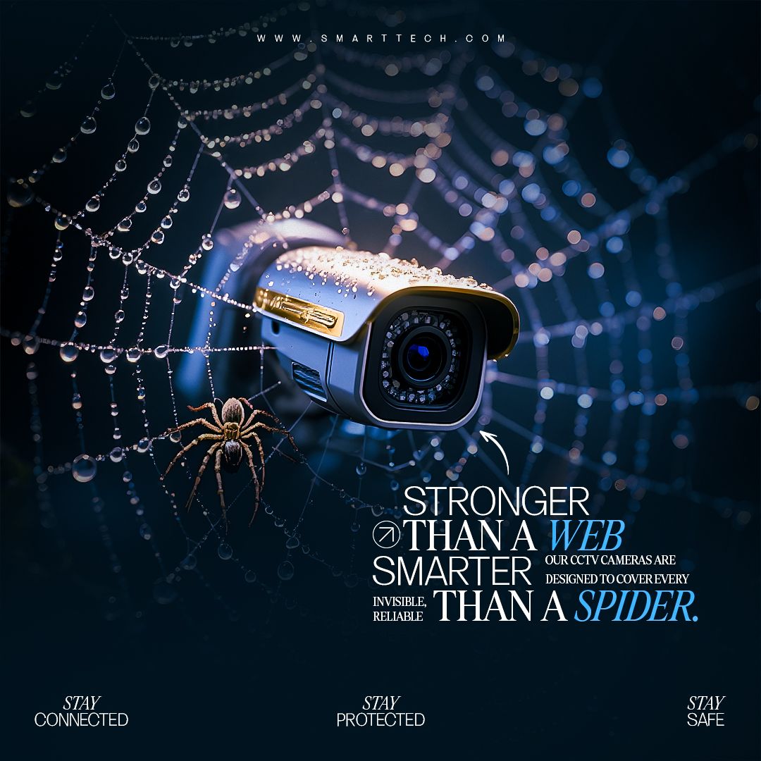 Instagram post: Bullet CCTV camera caught in a dewy spider web