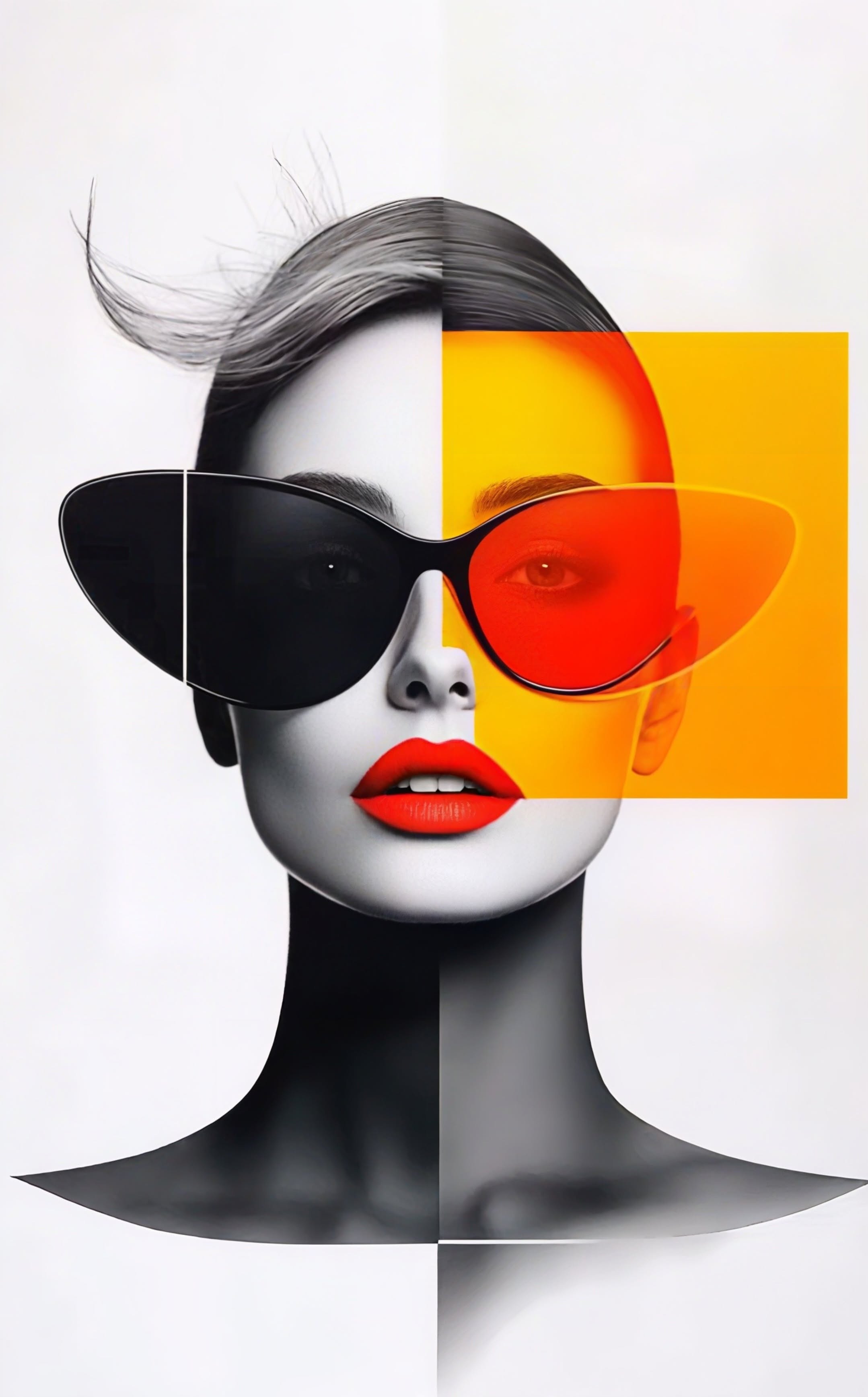Story: Split-color face and glasses composition