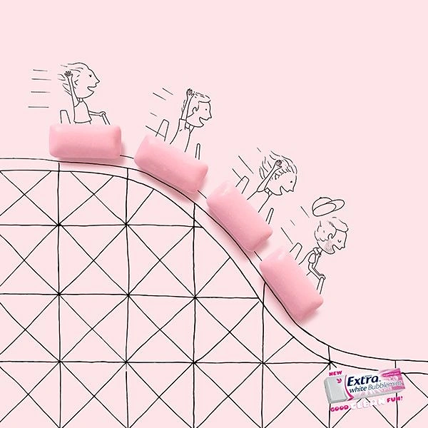 Chewing Gum & Mints creative ad: Gum becomes a playful slide