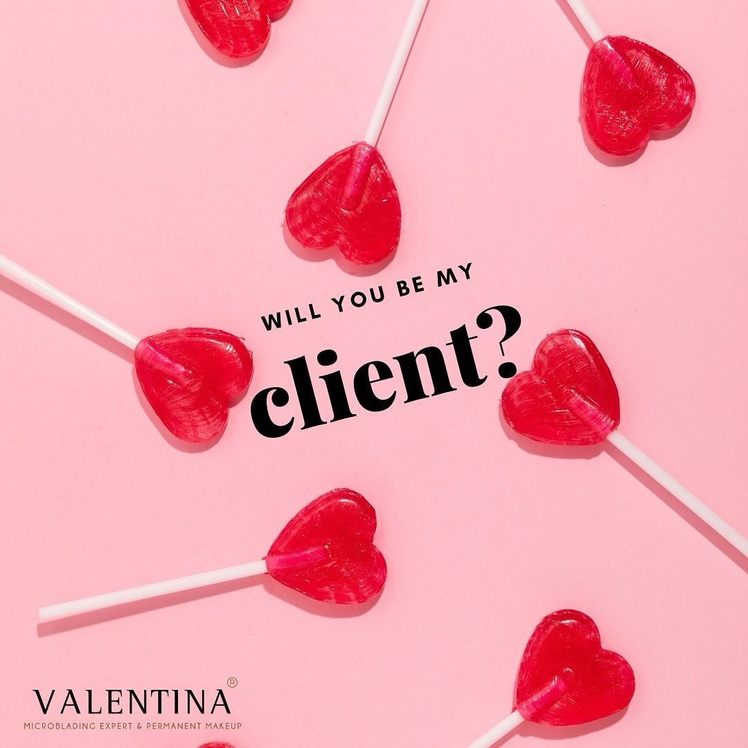 Valentine's Day Instagram post: Red heart-shaped lollipops scattered on pink