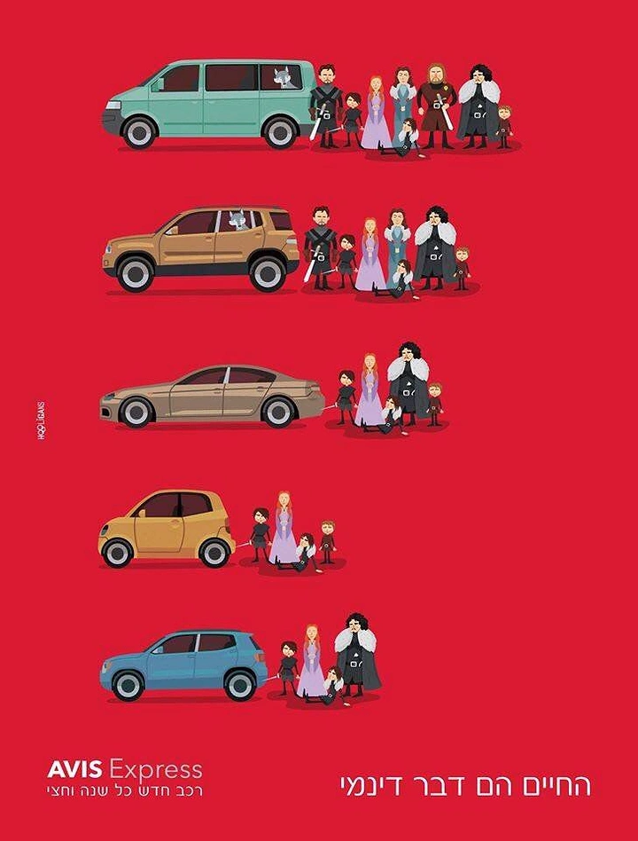 Car Rental creative ad: Car size matches family size, witty
