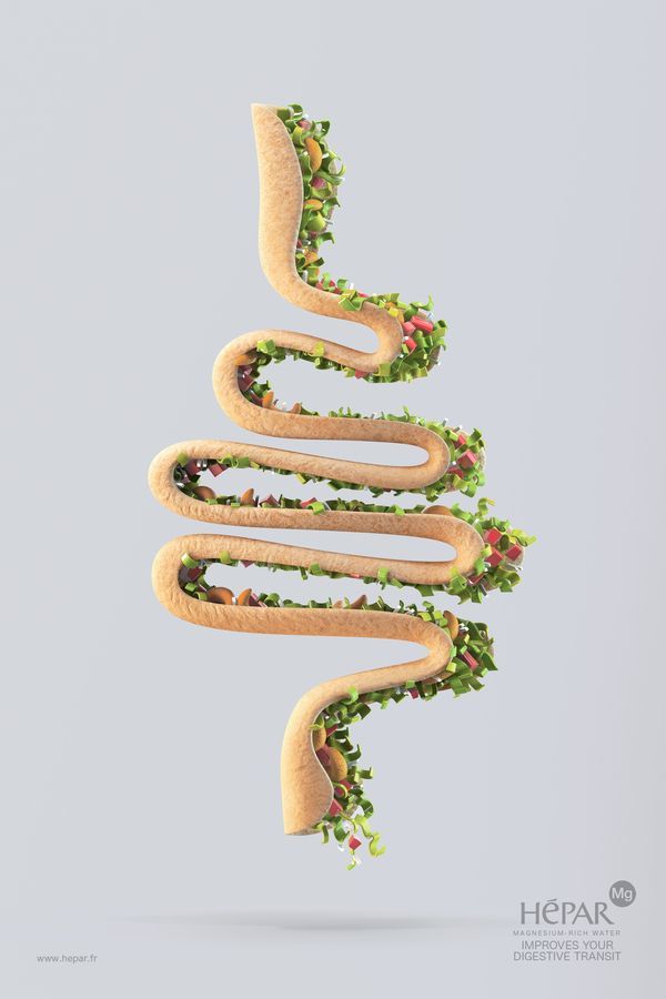 Poster: 3D intestine shaped from bread crust filled with salad
