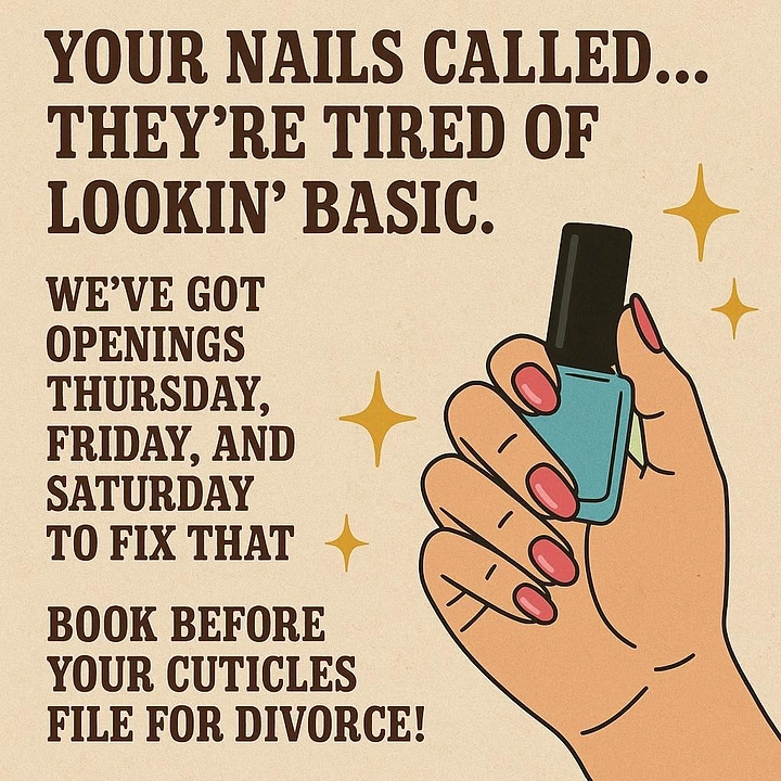 Nail Salons creative ad: Witty copy: cuticles filing for divorce