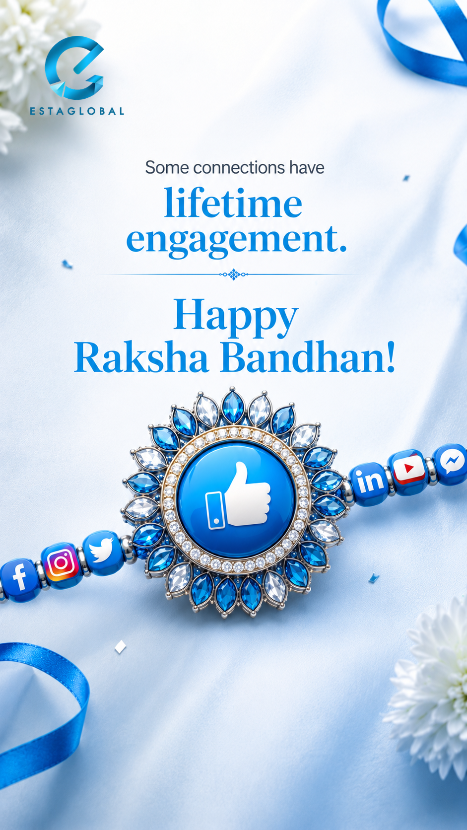 Rakhi with a thumbs-up centre and social icon beads