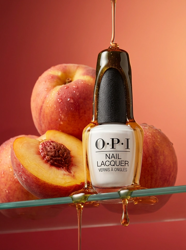 Nail Polish Brands creative ad: Peach shade gets fruit pairing