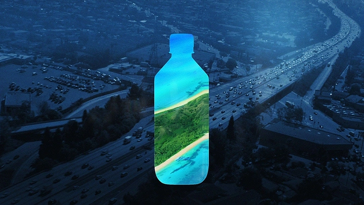 Packaged Drinking Water creative ad: Landscape contained inside bottle silhouette