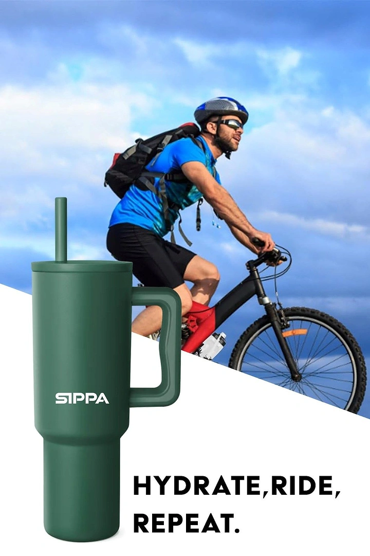 Tumblers, Flasks & Drinkware creative ad: Cycling scene supports hydrate-ride message