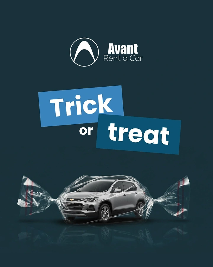 Car Rental creative ad: Car wrapped as Halloween candy