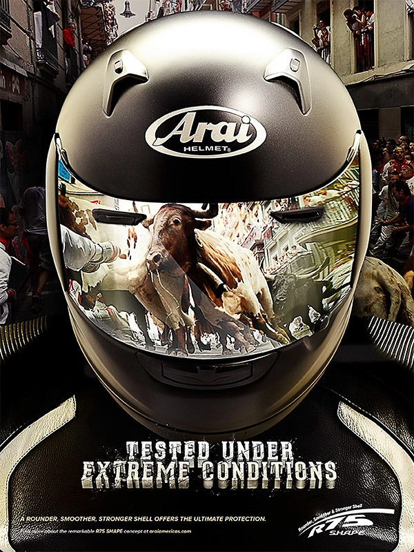 Helmets & Riding Gear creative ad: Visor reflects extreme riding worlds