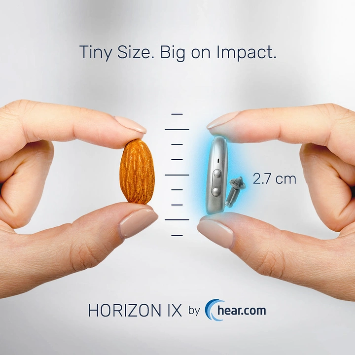 Hearing Aids creative ad: Size compared to almond, ruler