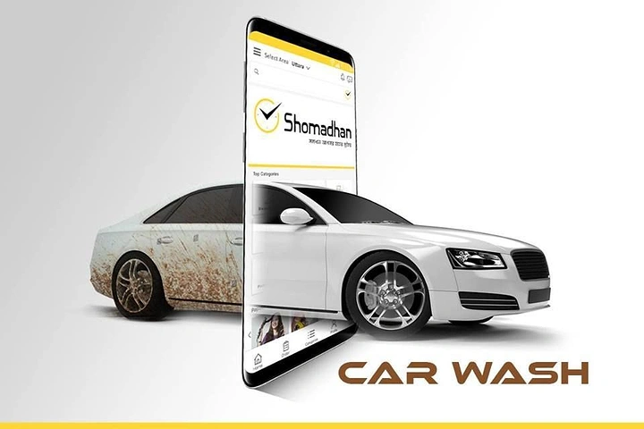 Car Wash & Detailing creative ad: Phone screen splits dirty and clean car