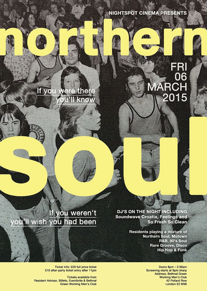 Creative ad: 1970s northern soul dancers in a crowded hall