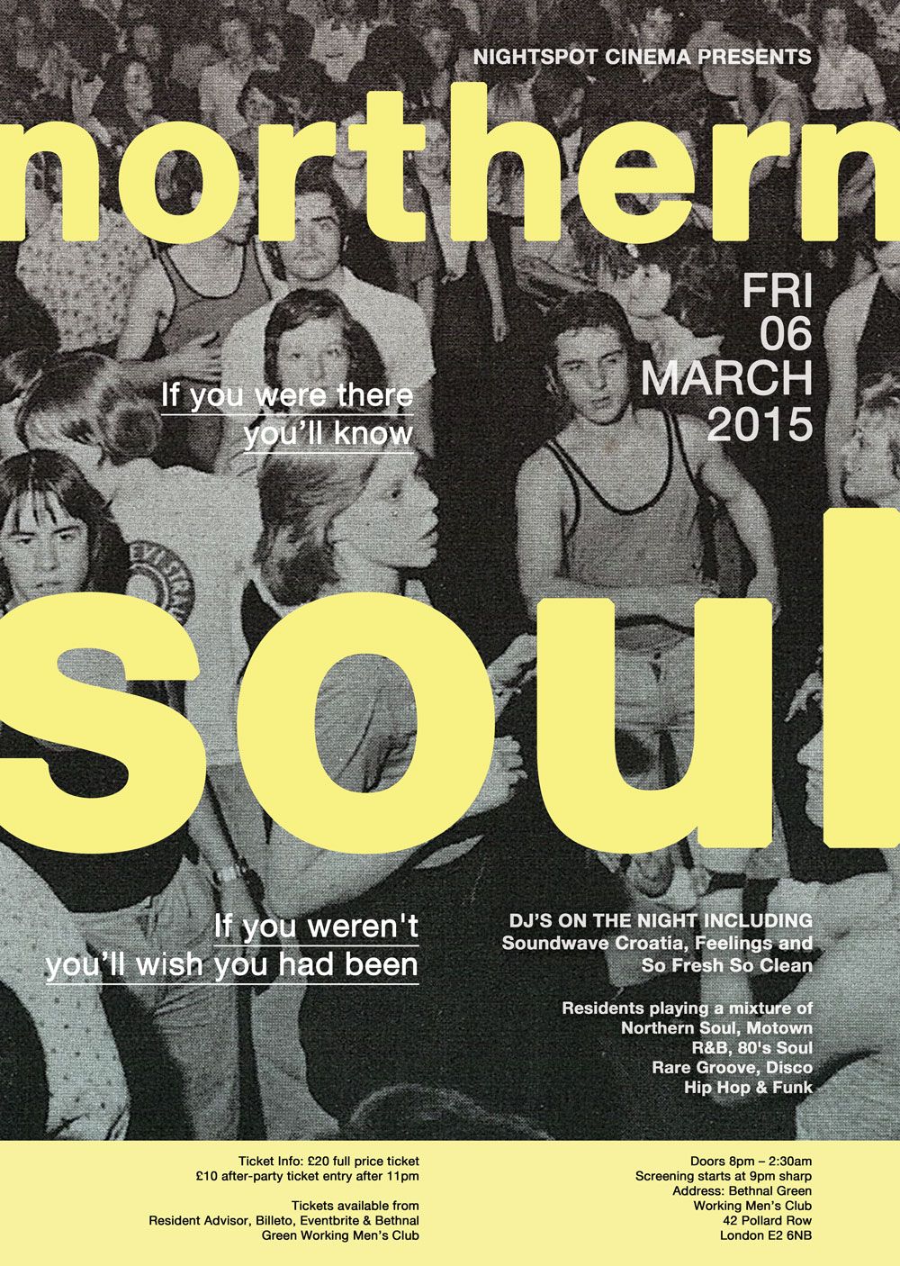 Poster: 1970s northern soul dancers in a crowded hall