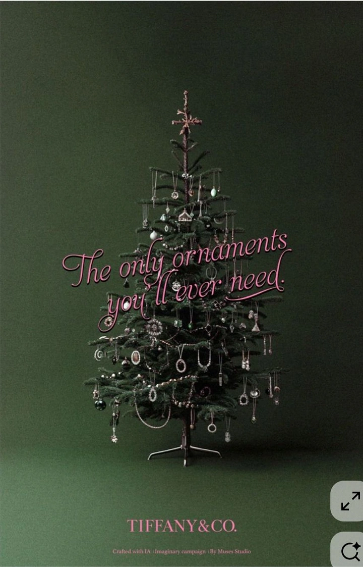 Christmas creative ad: Fir tree decorated with fine jewellery in place of ornaments