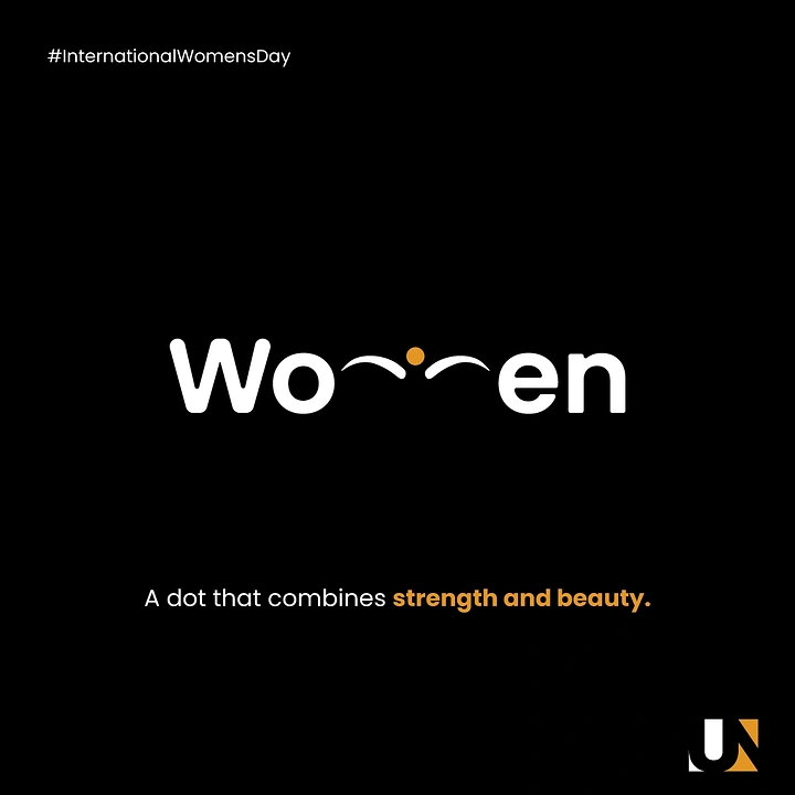 Women's Day creative ad: The word Women with the m turned into eyebrows and a bindi