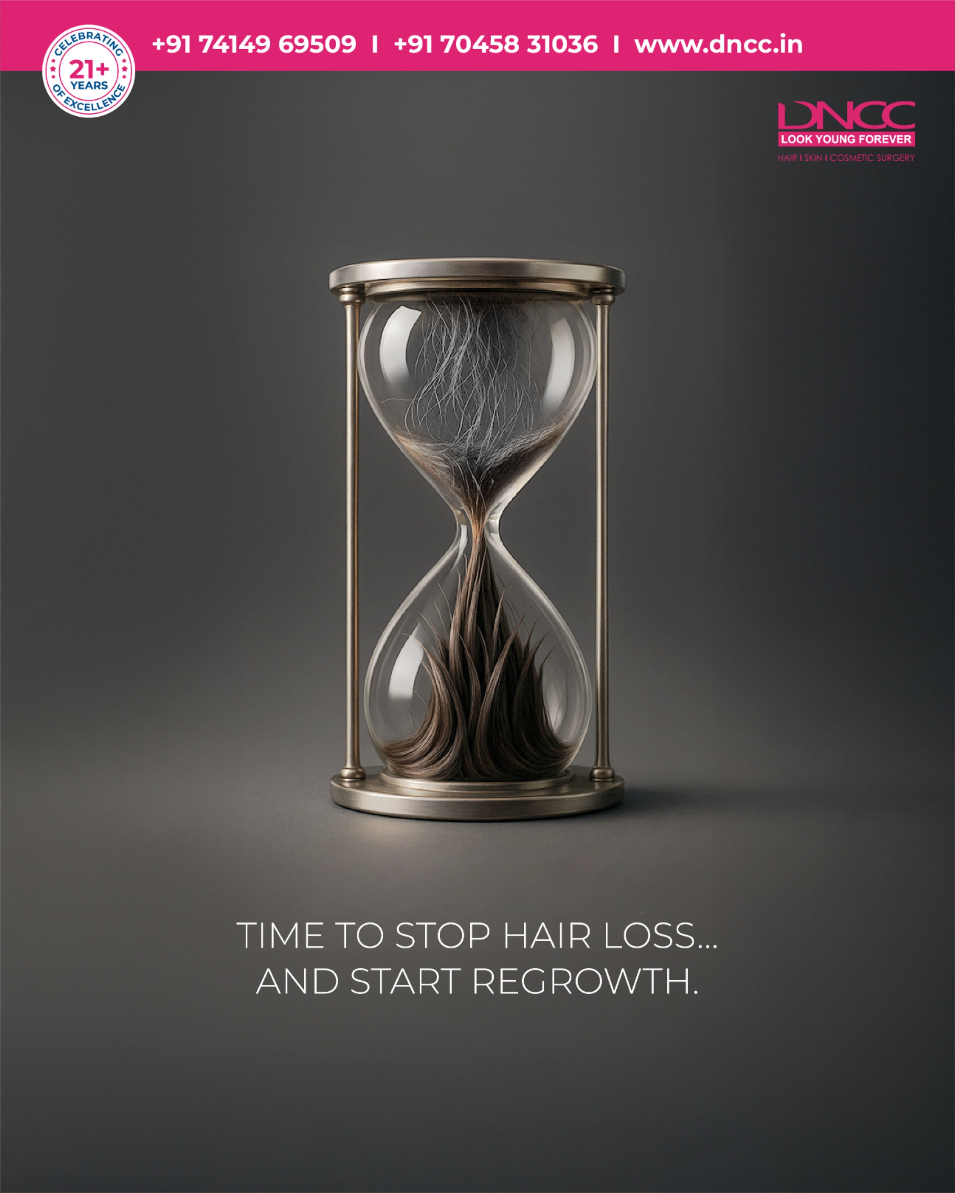 Instagram post: Hourglass filled with hair, time metaphor