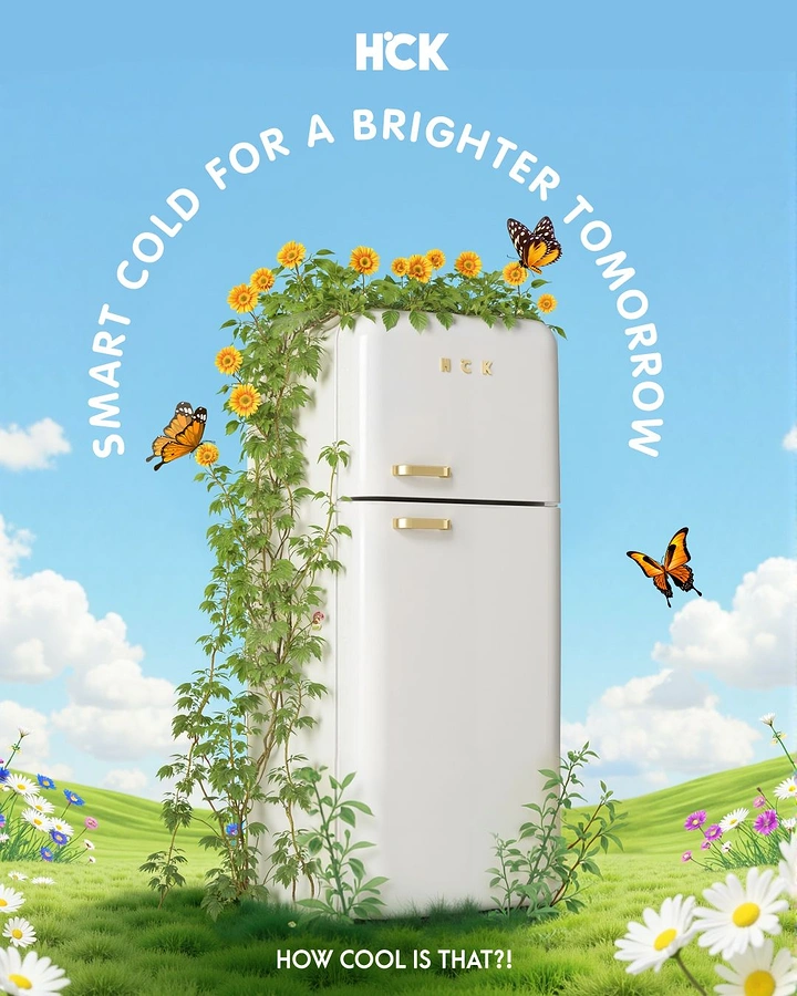 Home Appliances creative ad: Fridge overgrown with flowers, brighter tomorrow