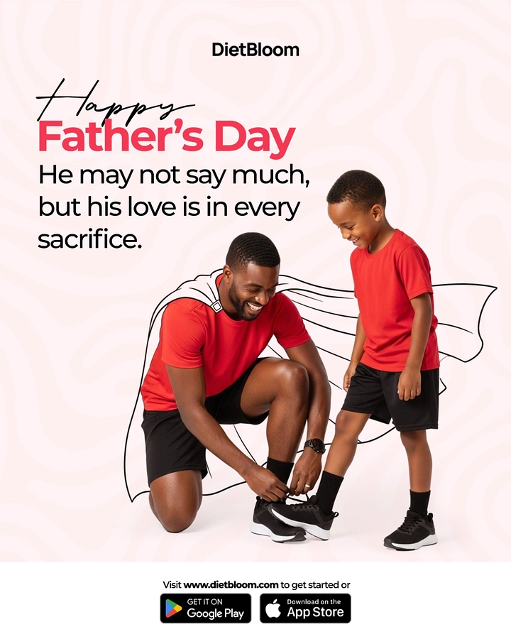 Father's Day creative ad: Father kneeling to tie his son's shoe, with a hand-drawn cape outline