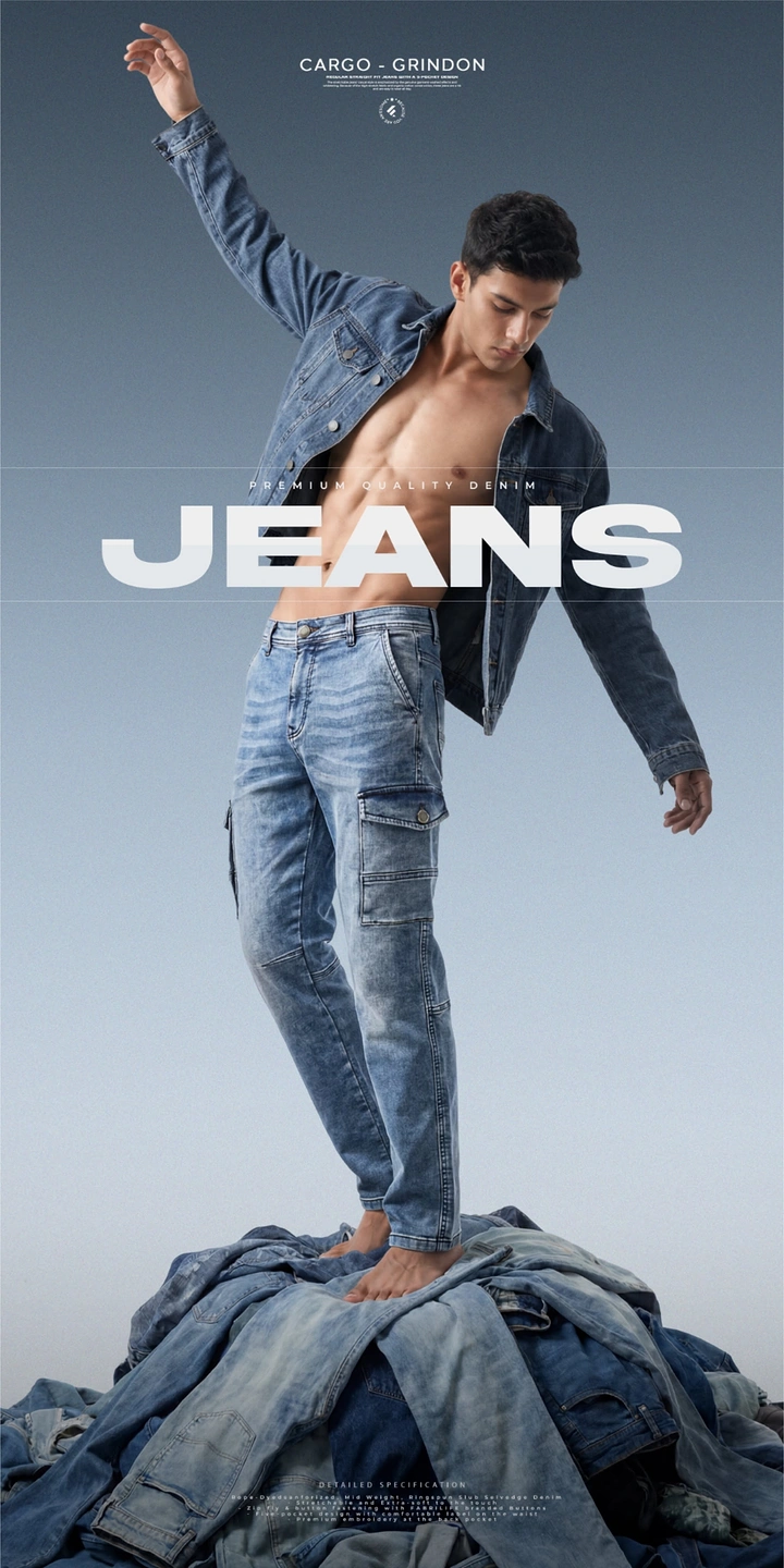Denim & Jeans Brands creative ad: Model emerges from denim landscape