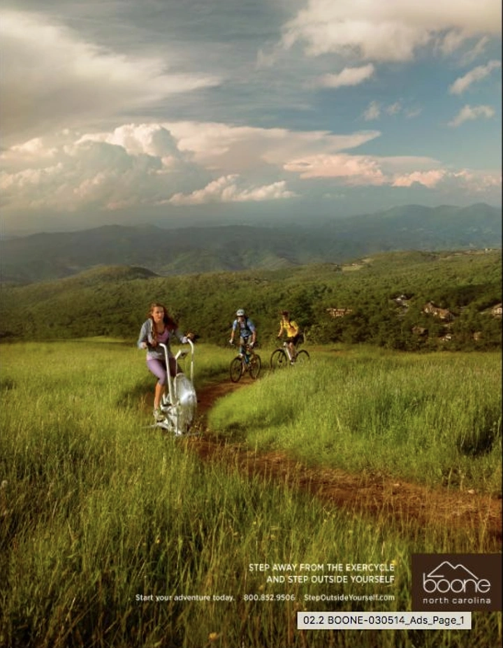 Adventure Sports & Trekking creative ad: Surreal pastoral cycling campaign